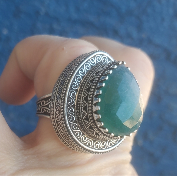 New Green Aventurine Antique Design 925 Silver Statement Ring. - Picture 9 of 16